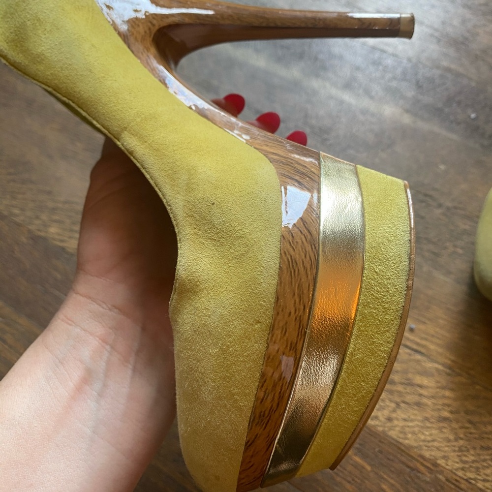 DONATED! 💛 Stilettos Lime Green Suede | Woodgrain - Picture 12 of 13